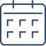 Icône de calendrier simple bleu foncé affichant une grille de jours et une en-tête. Représente la planification, les dates ou l'agenda.