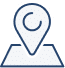 Icône de marqueur de localisation bleu et blanc sur une carte, indiquant un emplacement, une adresse ou un point d'intérêt. Représente la géolocalisation.