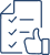 Icône de document checklist avec trois éléments cochés et un pouce levé, symbolisant la validation, l'approbation et les tâches complétées.